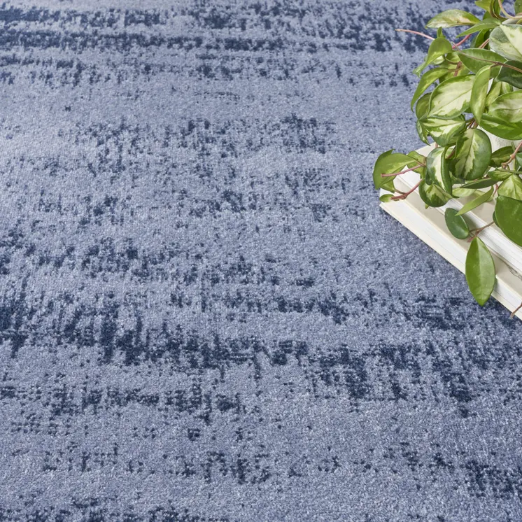 8' Denim Blue And Navy Blue Round Abstract Indoor Outdoor Area Rug