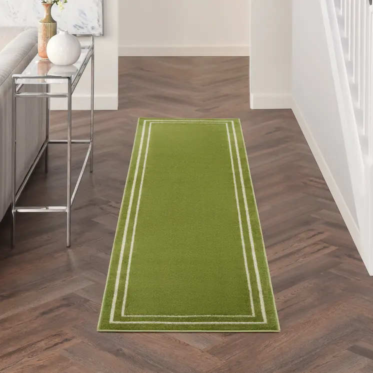 6' Green And Ivory Indoor Outdoor Runner Rug