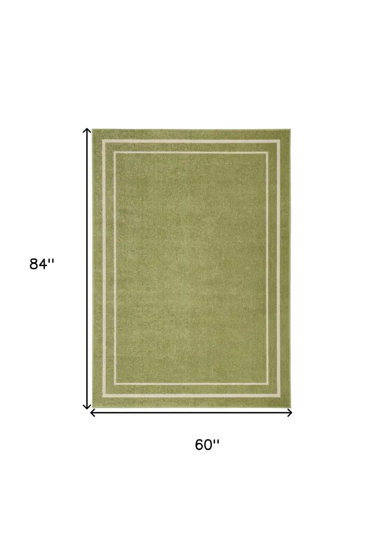 5' X 7' Green And Ivory Indoor Outdoor Area Rug