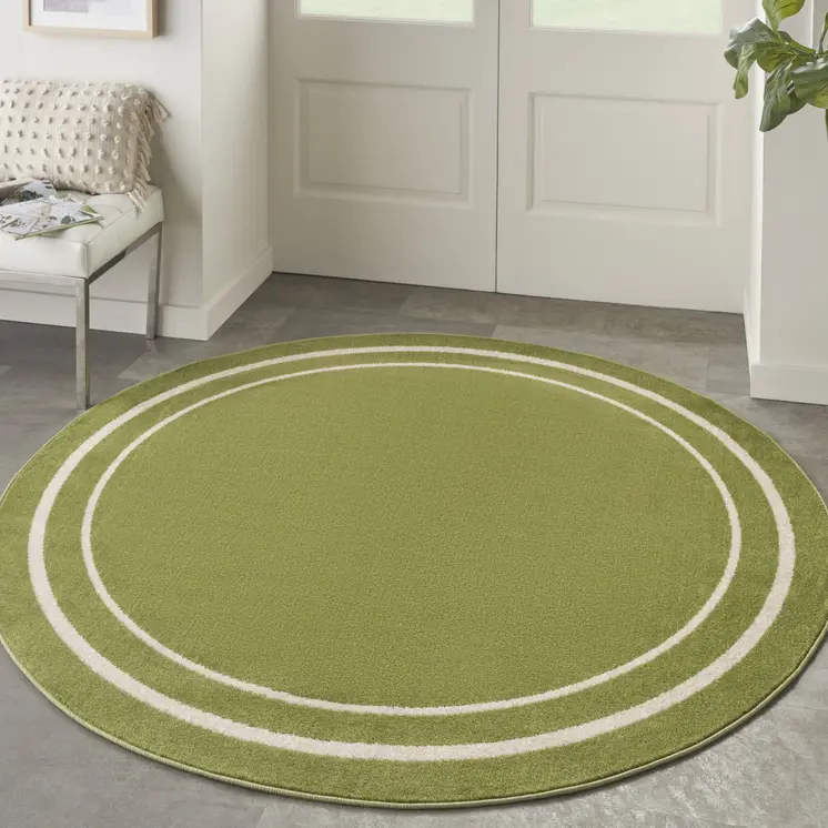 8' Green And Ivory Round Indoor Outdoor Area Rug