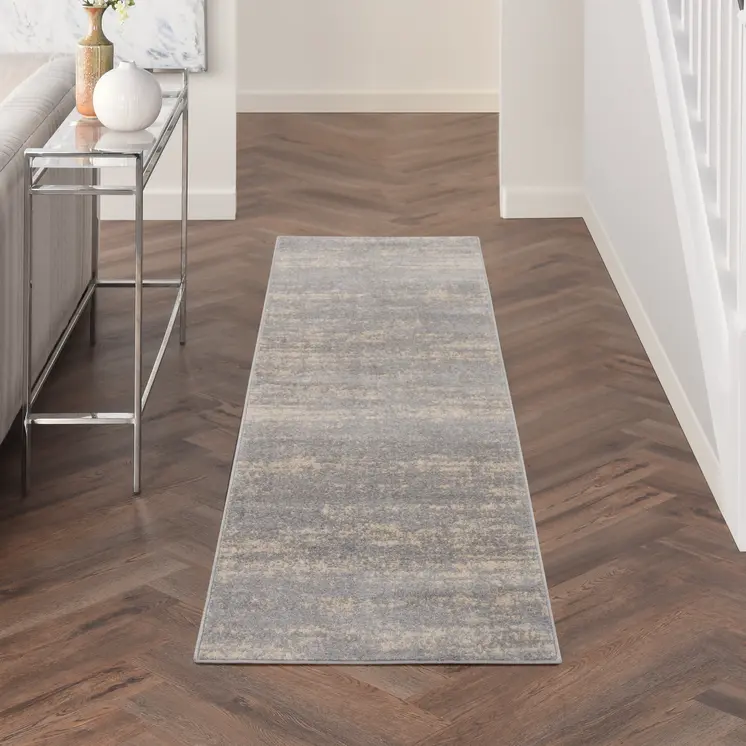 6' Gray And Beige Abstract Indoor Outdoor Runner Rug