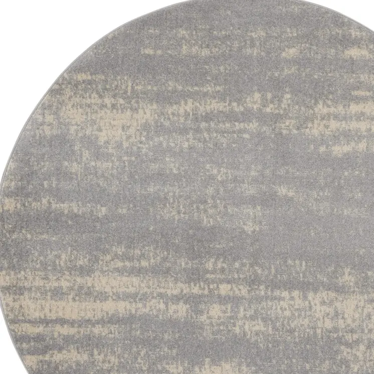 8' Gray And Beige Round Abstract Indoor Outdoor Area Rug