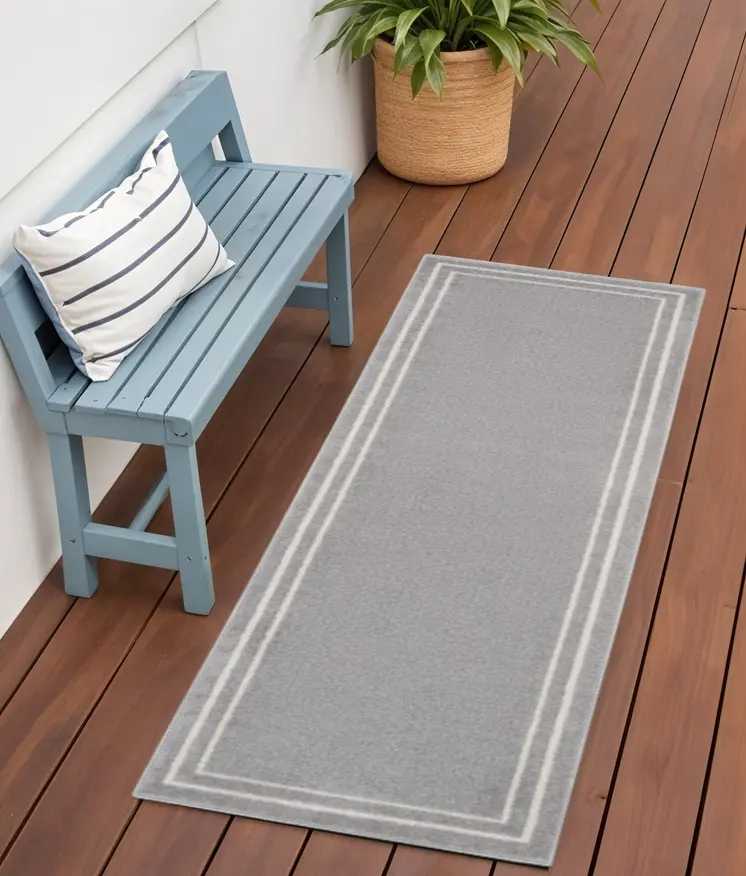6' Gray And Ivory Indoor Outdoor Runner Rug