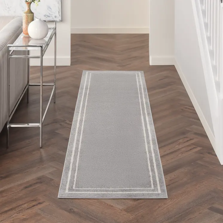 6' Gray And Ivory Indoor Outdoor Runner Rug