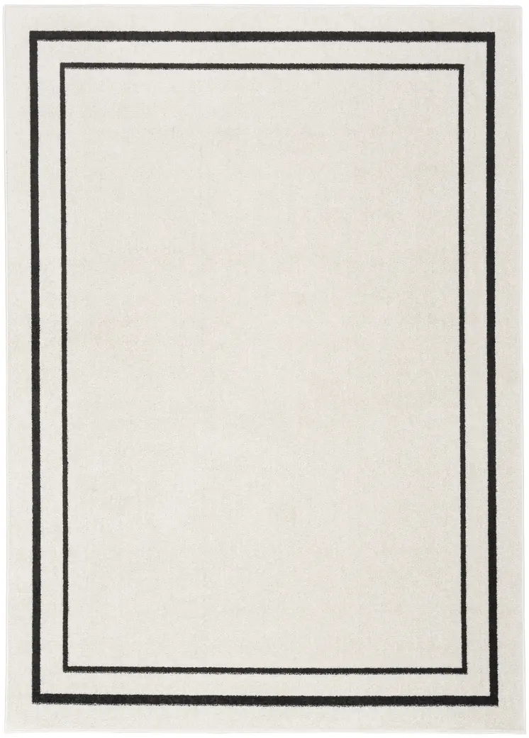 5' X 7' Ivory And Black Indoor Outdoor Area Rug