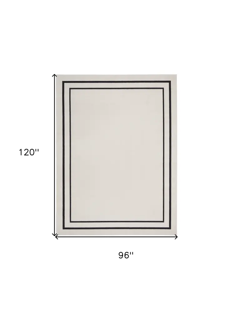 8' X 10' Ivory And Black Indoor Outdoor Area Rug