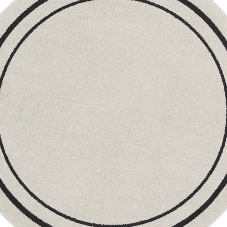 8' Ivory And Black Round Indoor Outdoor Area Rug