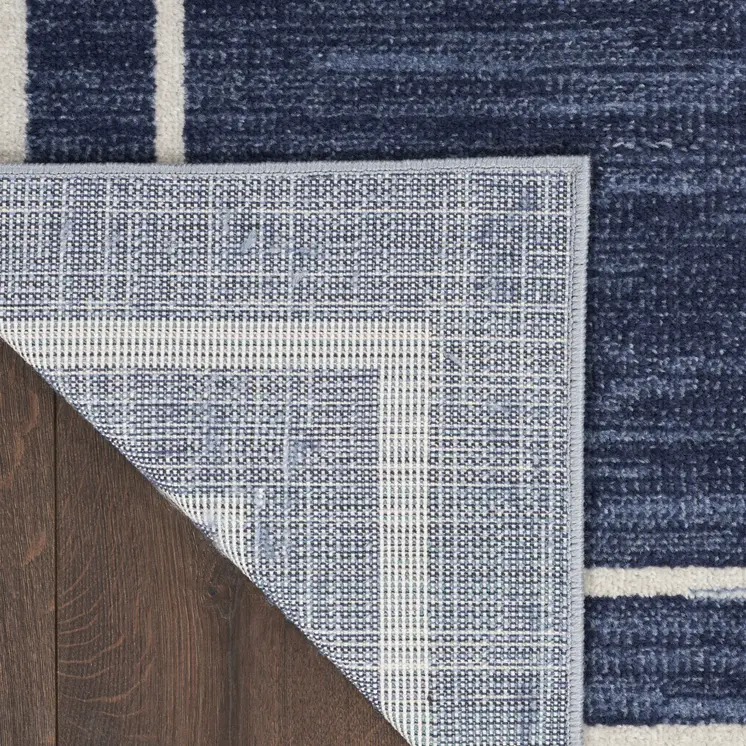 8' Navy Blue And Ivory Indoor Outdoor Runner Rug