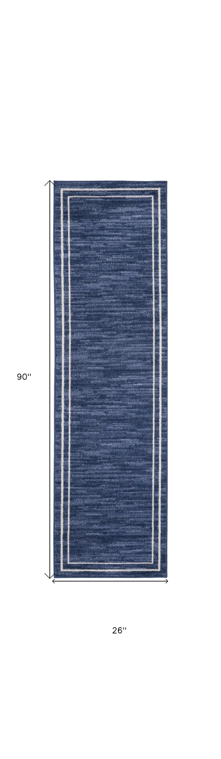 8' Navy Blue And Ivory Indoor Outdoor Runner Rug