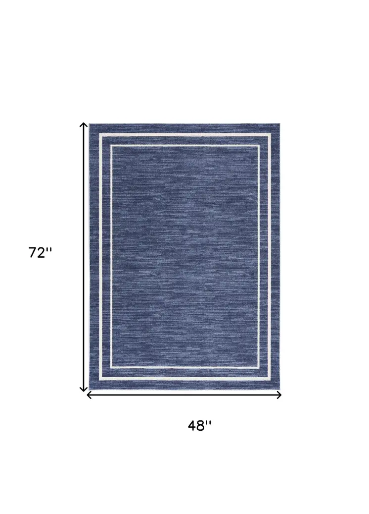 4' X 6' Navy Blue And Ivory Indoor Outdoor Area Rug
