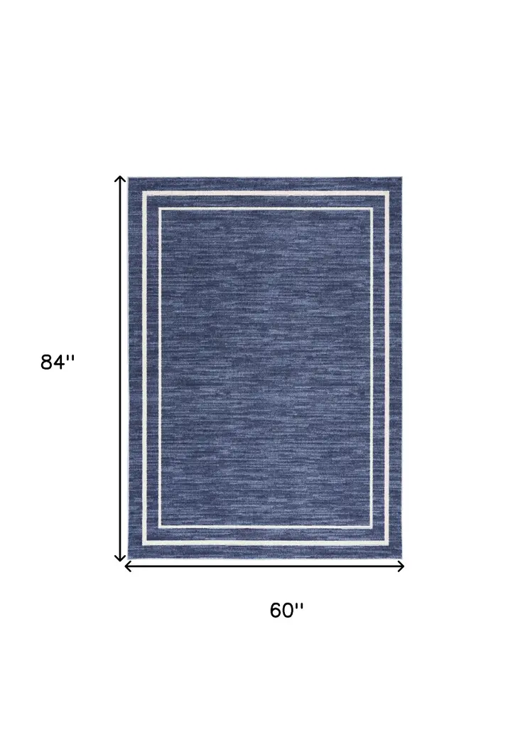 5' X 7' Navy Blue And Ivory Indoor Outdoor Area Rug