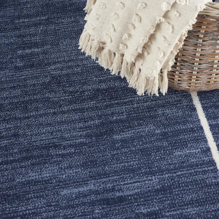 6' X 9' Navy Blue And Ivory Indoor Outdoor Area Rug