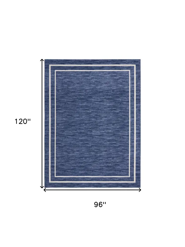8' X 10' Navy Blue And Ivory Indoor Outdoor Area Rug
