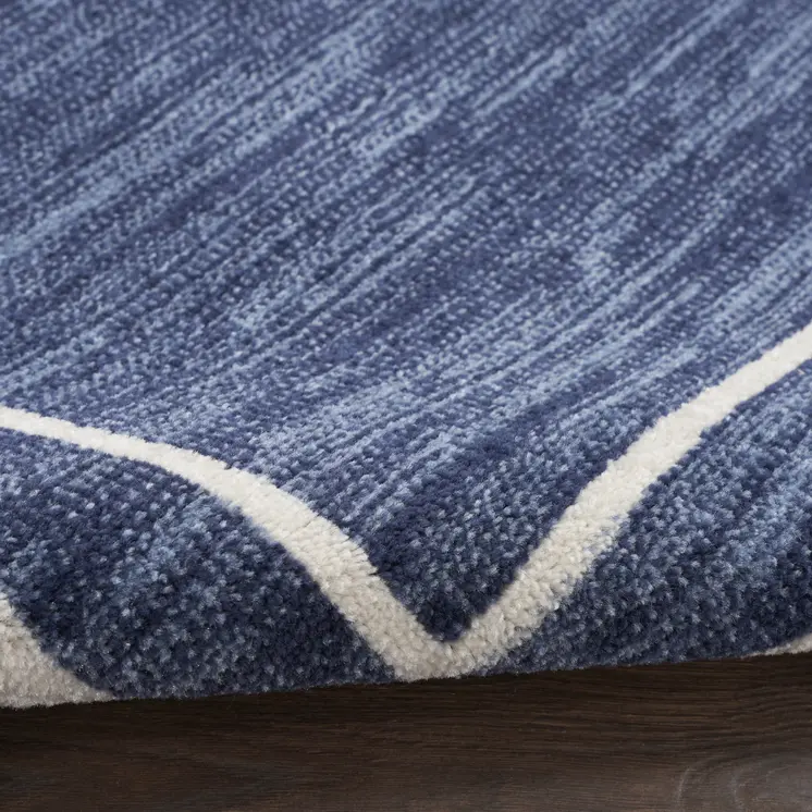 8' Navy Blue And Ivory Round Indoor Outdoor Area Rug