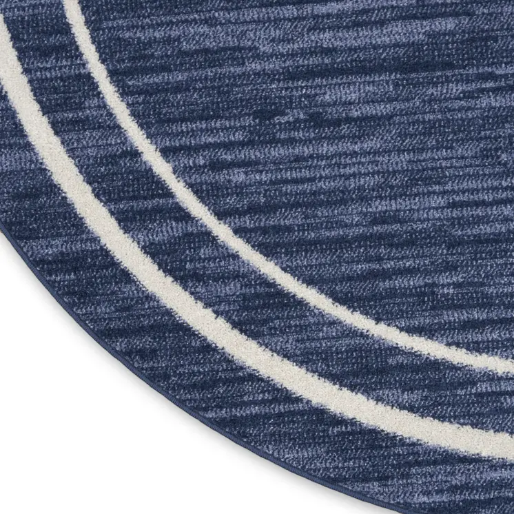 8' Navy Blue And Ivory Round Indoor Outdoor Area Rug