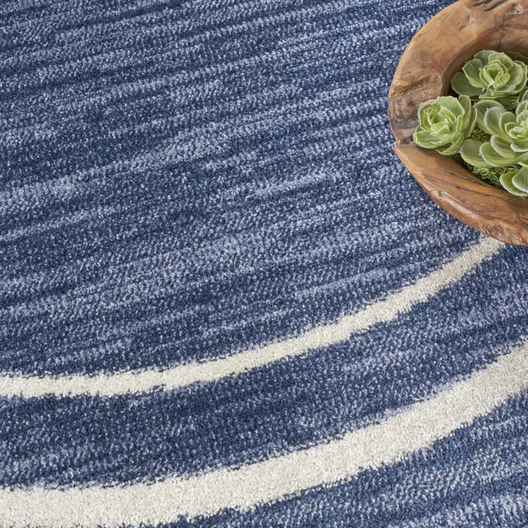 8' Navy Blue And Ivory Round Indoor Outdoor Area Rug