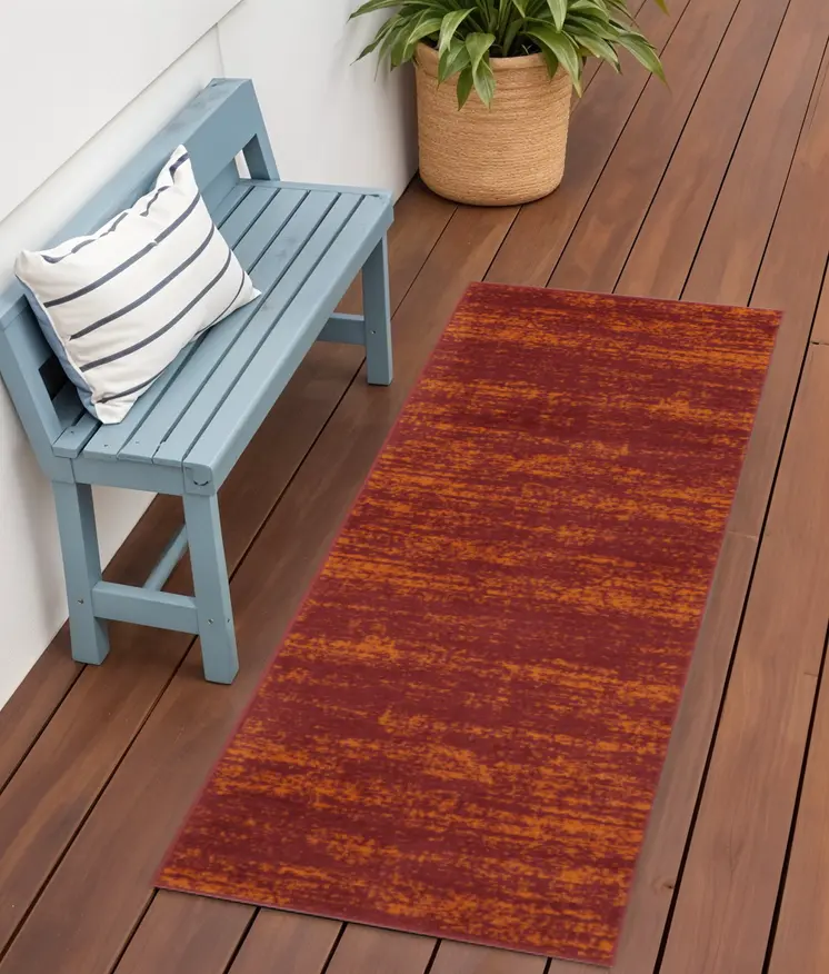 6' Red And Orange Abstract Indoor Outdoor Runner Rug