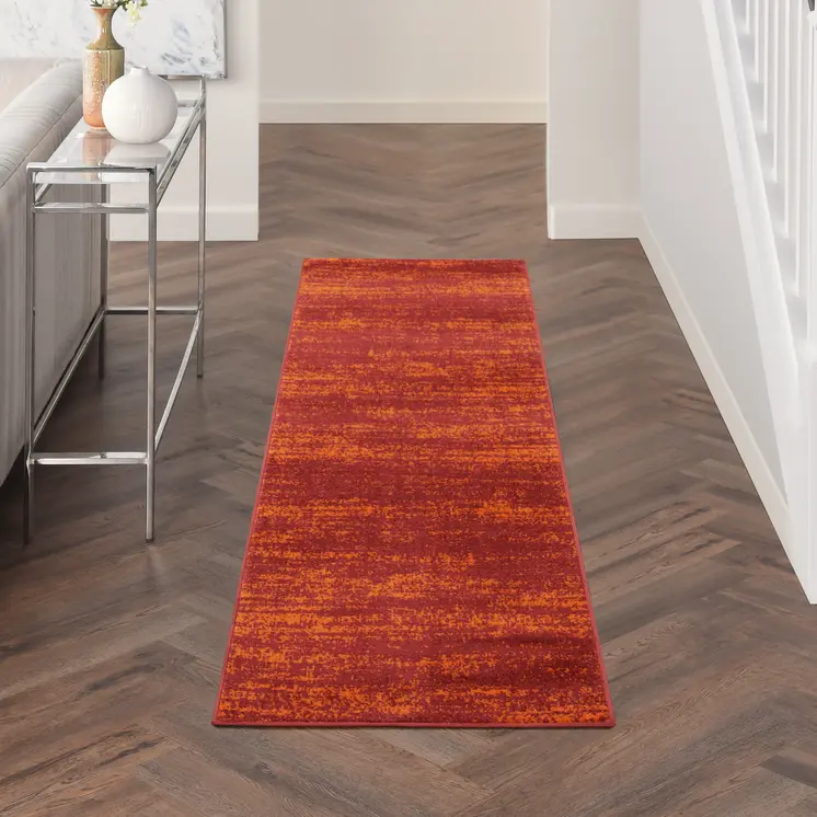 8' Red And Orange Abstract Indoor Outdoor Runner Rug