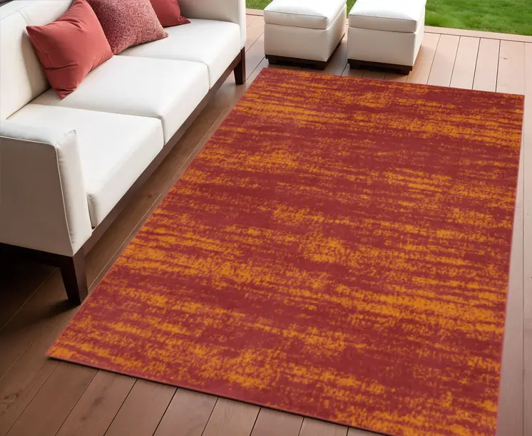 4' X 6' Red And Orange Abstract Indoor Outdoor Area Rug