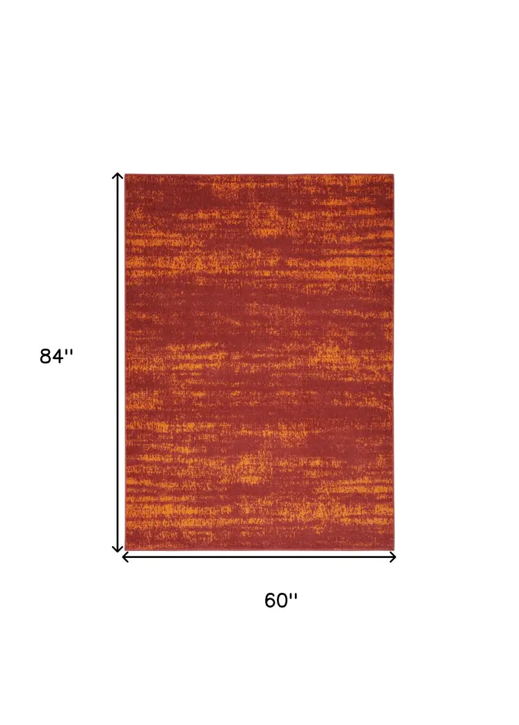5' X 7' Red And Orange Abstract Indoor Outdoor Area Rug
