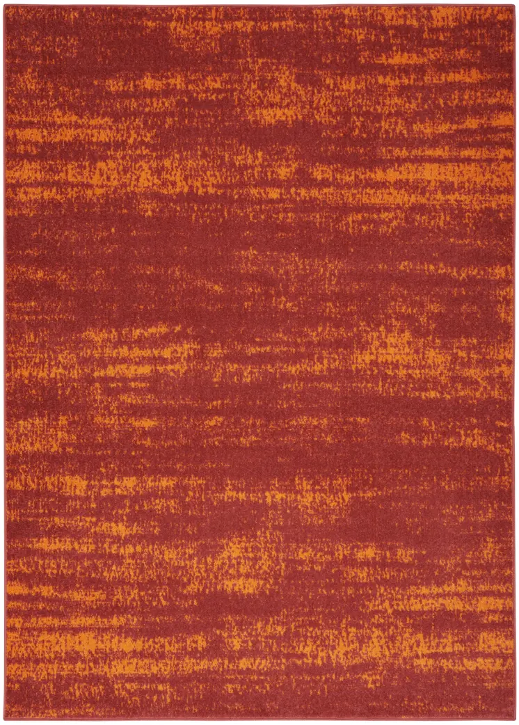 6' X 9' Red And Orange Abstract Indoor Outdoor Area Rug