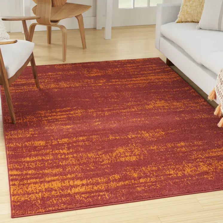 6' X 9' Red And Orange Abstract Indoor Outdoor Area Rug