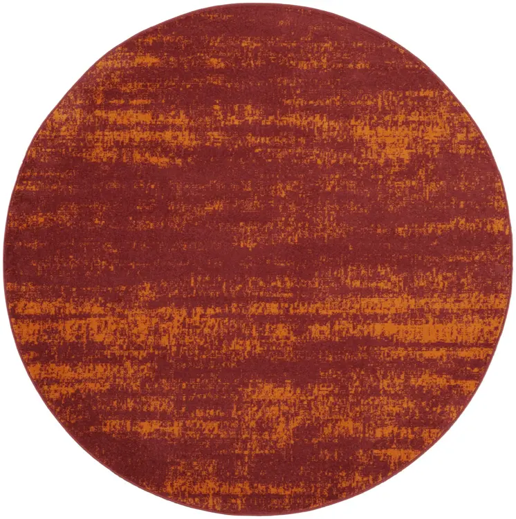 8' Red And Orange Round Abstract Indoor Outdoor Area Rug