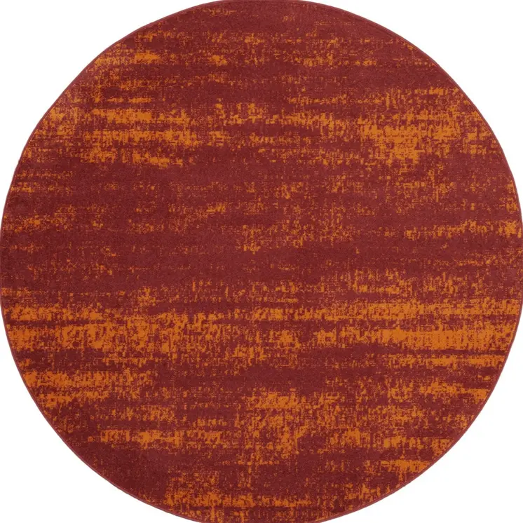 8' Red And Orange Round Abstract Indoor Outdoor Area Rug