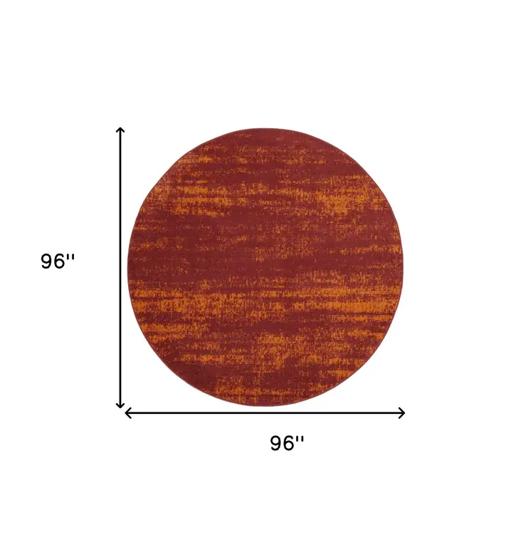 8' Red And Orange Round Abstract Indoor Outdoor Area Rug