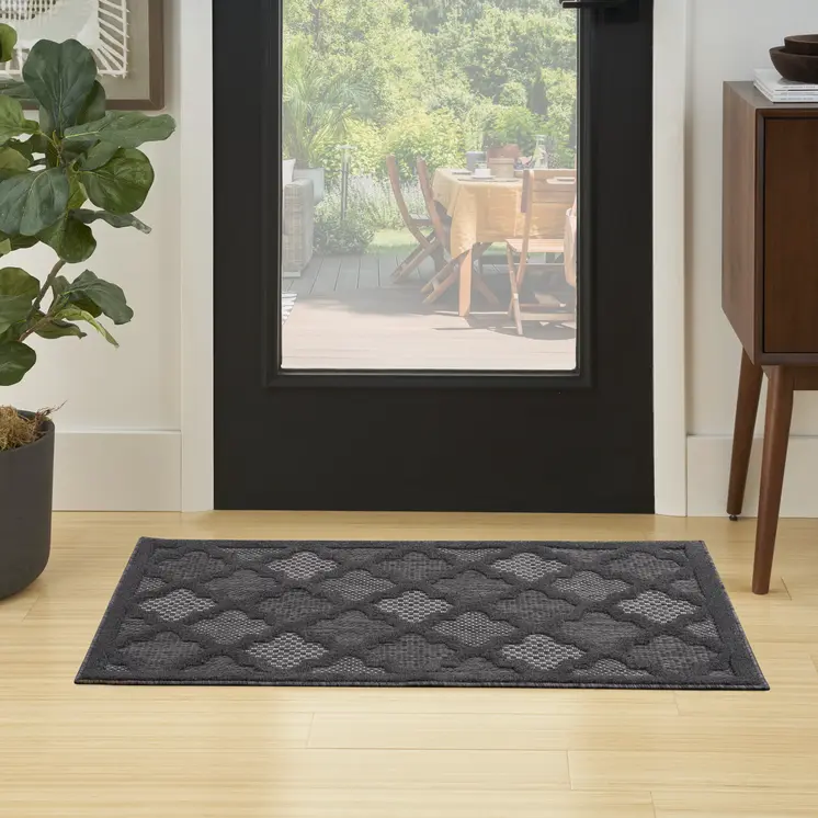 3' X 5' Charcoal And Black Trellis Indoor Outdoor Area Rug