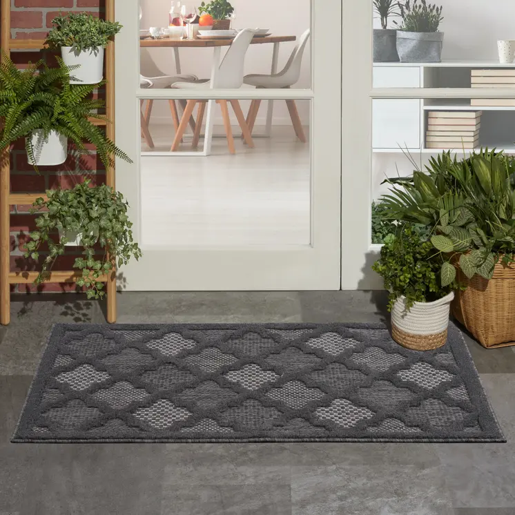 3' X 5' Charcoal And Black Trellis Indoor Outdoor Area Rug