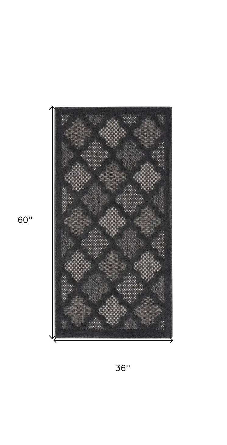 3' X 5' Charcoal And Black Trellis Indoor Outdoor Area Rug