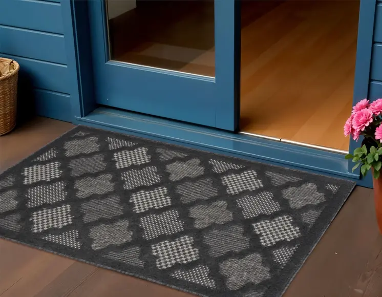 3' X 5' Charcoal And Black Trellis Indoor Outdoor Area Rug