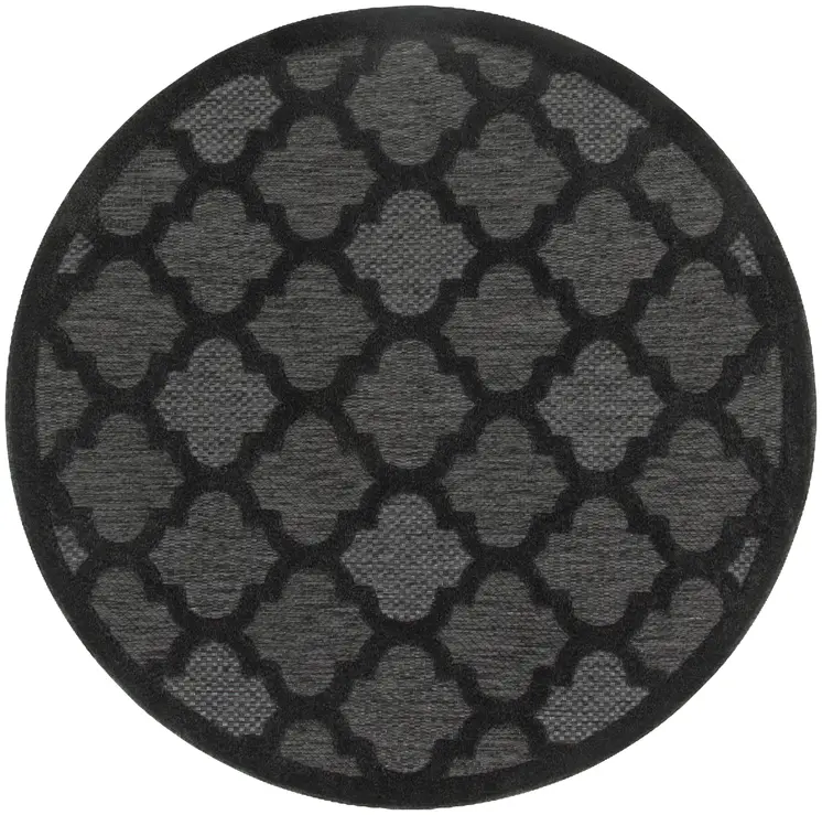 4' Charcoal And Black Round Trellis Indoor Outdoor Area Rug