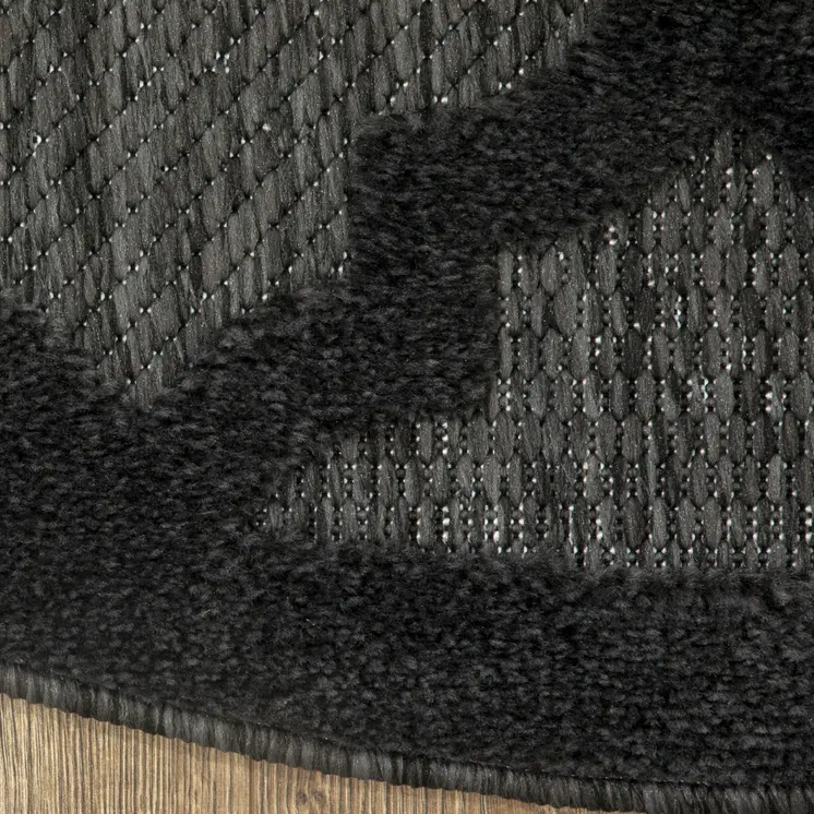 4' Charcoal And Black Round Trellis Indoor Outdoor Area Rug