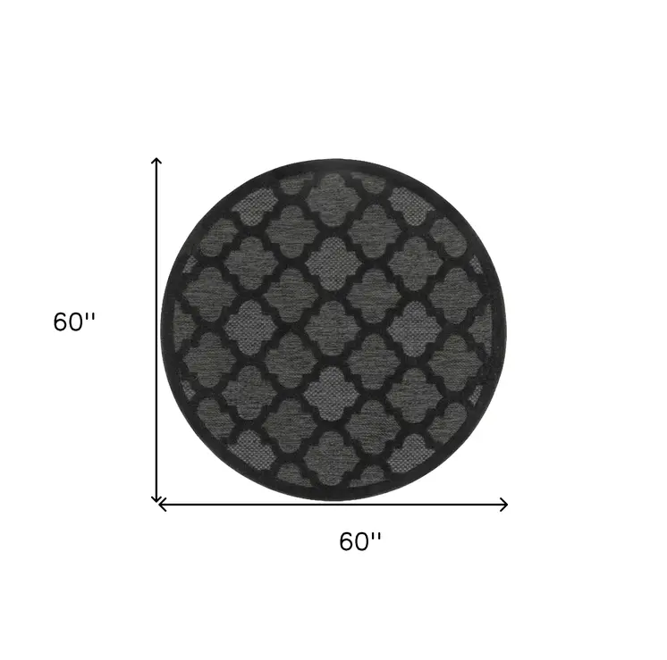5' Charcoal And Black Round Trellis Indoor Outdoor Area Rug