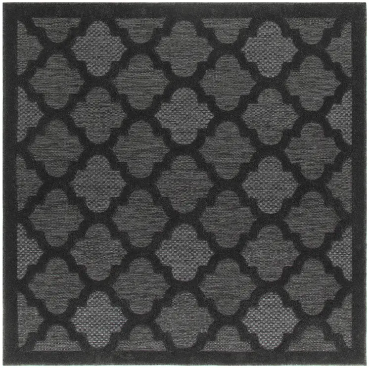 5' Charcoal And Black Square Trellis Indoor Outdoor Area Rug