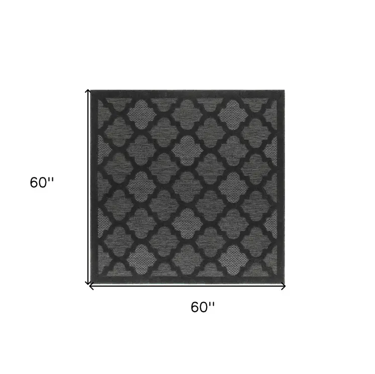 5' Charcoal And Black Square Trellis Indoor Outdoor Area Rug