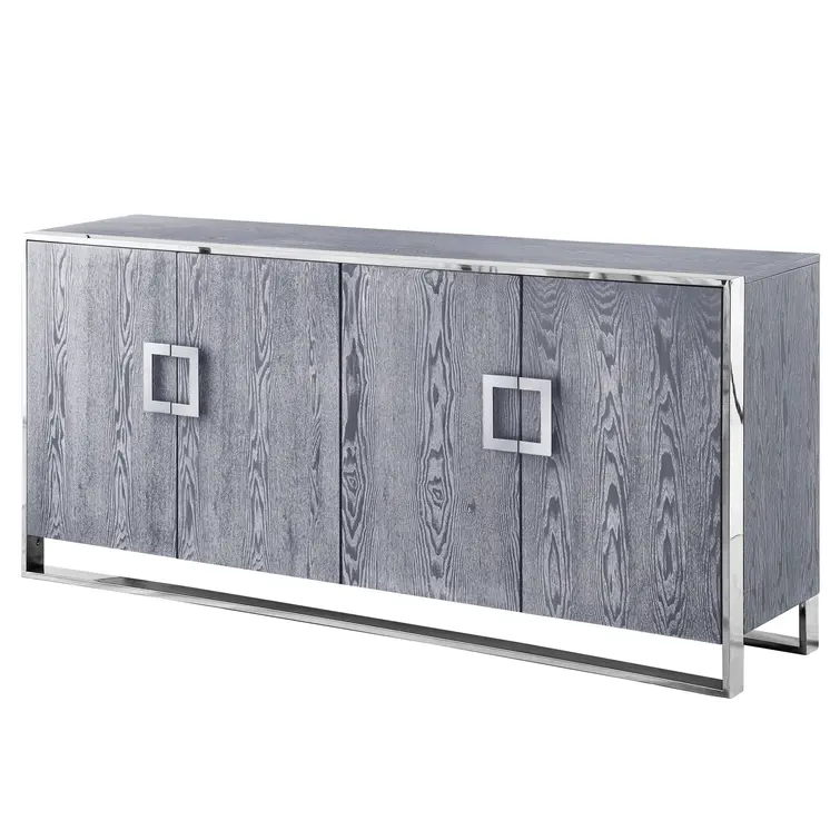 71" Ash Gray And Chrome Sideboard with Four Doors