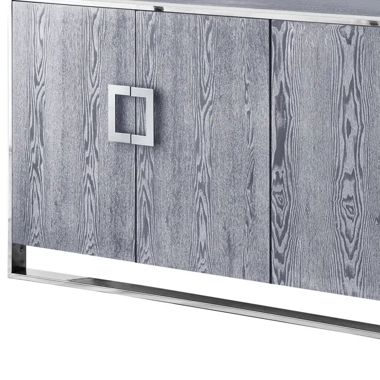 71" Ash Gray And Chrome Sideboard with Four Doors