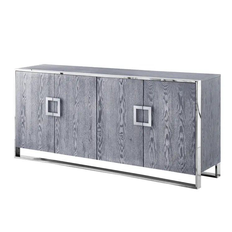 71" Ash Gray And Chrome Sideboard with Four Doors