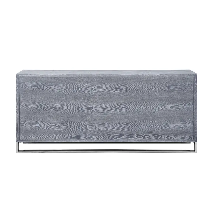 71" Ash Gray And Chrome Sideboard with Four Doors