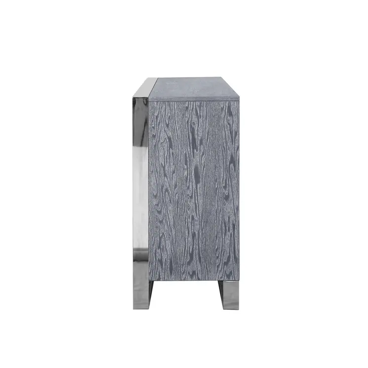 71" Ash Gray And Chrome Sideboard with Four Doors