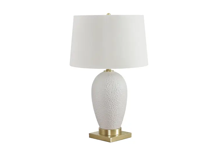 26" Gold and White Ceramic Urn Table Lamp With Cream Empire Shade