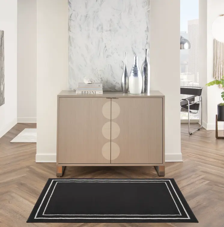 2' X 4' Black And Ivory Indoor Outdoor Area Rug