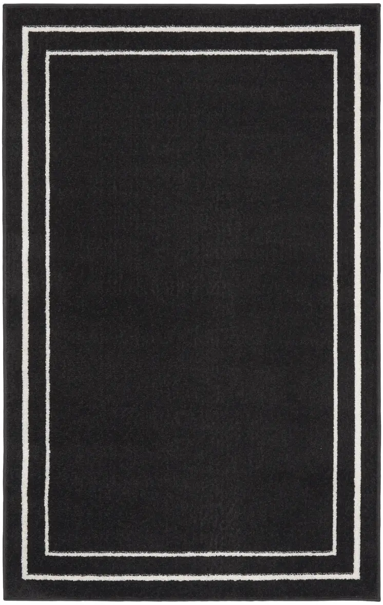 2' X 4' Black And Ivory Indoor Outdoor Area Rug