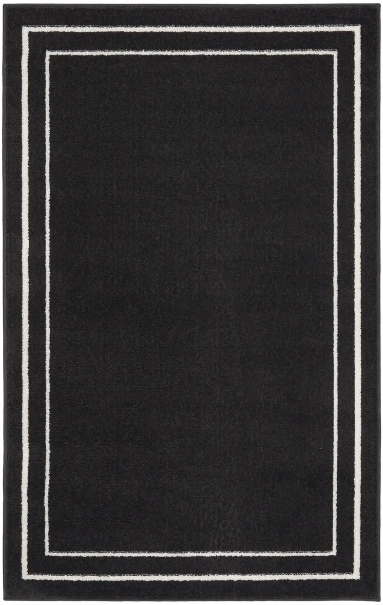 3' X 5' Black And Ivory Indoor Outdoor Area Rug