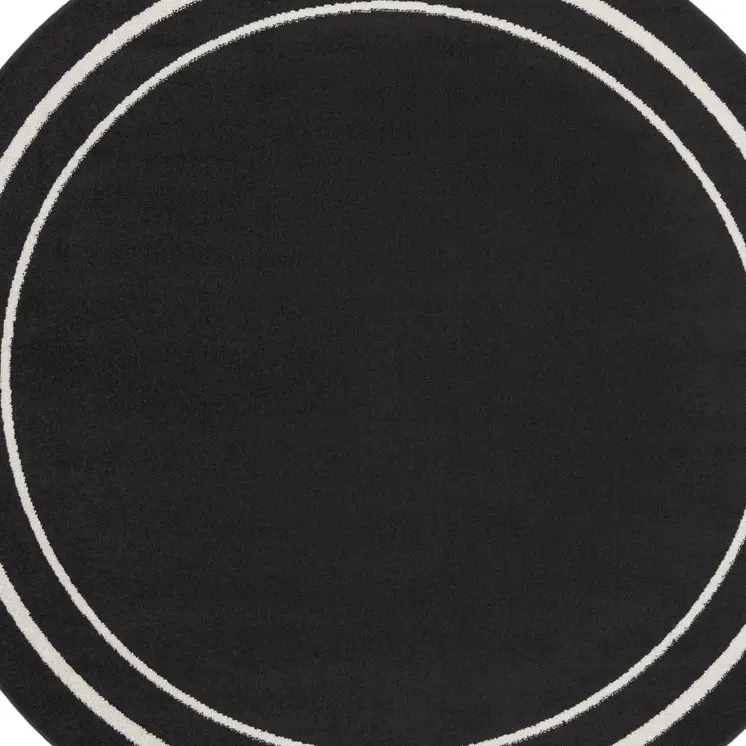 4' Black And Ivory Round Indoor Outdoor Area Rug