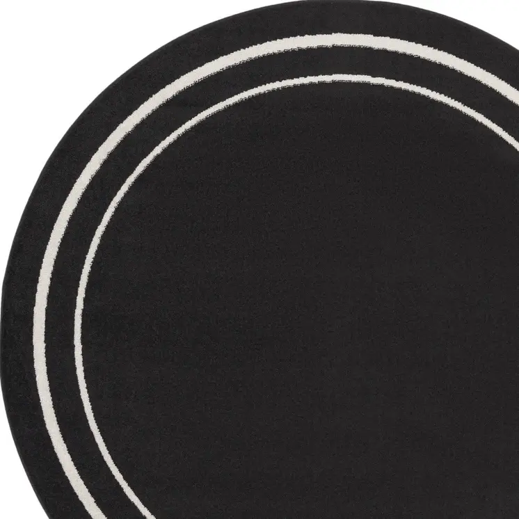 6' Black And Ivory Round Indoor Outdoor Area Rug