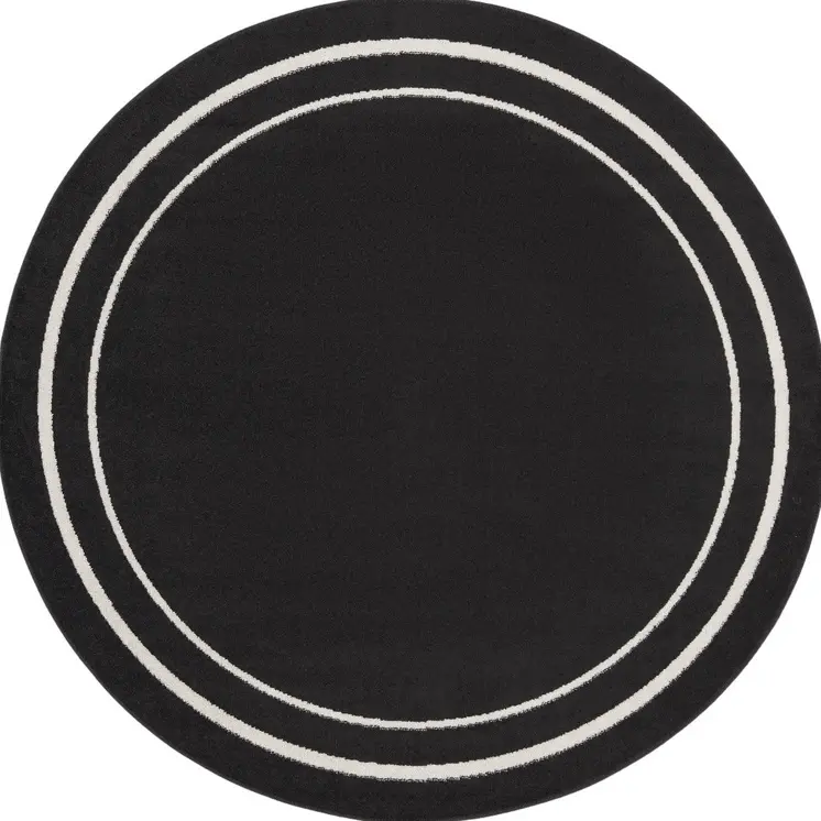 6' Black And Ivory Round Indoor Outdoor Area Rug